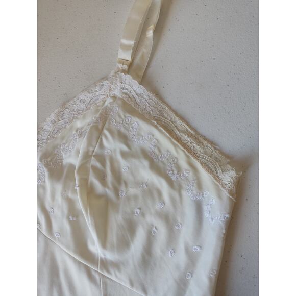Vintage 80s Cream Embroidered Nightie Slip Dress - Picture 9 of 9